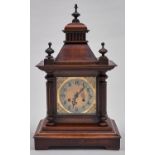 A German stained wood mantel clock, c1900, the movement striking on wire gong, pendulum, 55cm h Good