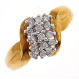 A diamond cluster ring, in 18ct gold, 4.8g, size J Good condition