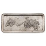 A Chinese silver repousse pen tray, early 20th c, on four feet, 19.5cm l, by Wang, Hing & Co, marked