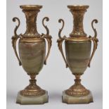 A pair of French gilt brass mounted onyx vases, c1900, 34cm h Good condition