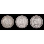 Silver Coins. Crown 1889, 1890 and 1891, one about fine