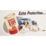 Shell Poster.  Extra Protection... Shell X-100 Motor Oil,  2509 lower right, 81 x 144 sheet, linen