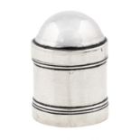A George III silver nutmeg grater, c1800, of cylindrical form with reeded bands, later plain