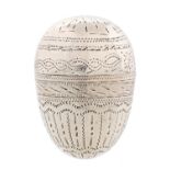 A George III engraved egg shaped silver nutmeg grater, c1780, 42mm, maker's mark only, indistinct,