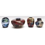 Three Moorcroft Hartgring, Knypersley and Apollo vases, early 21st c, 8 and 9cm h, impressed and