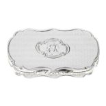 A Victorian silver vinaigrette, the lid and underside engine turned, scrolling foliate grille, 43mm,