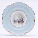 A Royal Crown Derby plate, c1910, painted by W E J Dean, signed, with a shipping scene reserved on a