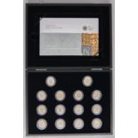 Silver Coins. 25th Anniversary £1 fourteen coin proof set 2008, cased