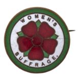 Women's Suffrage. A gilt brass and enamel badge, c1905, 33mm diam, maker's mark W O Lewis, Brmn