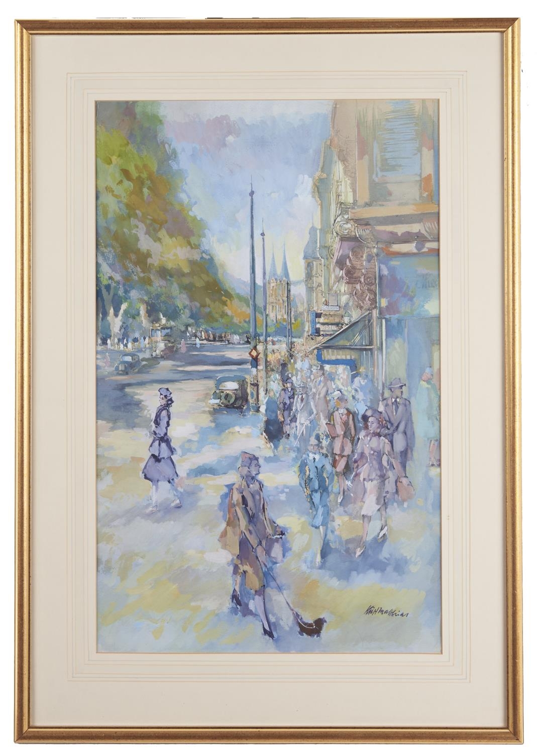 K Malthias (?) - Busy Continental Street Scene, watercolour with bodycolour, signed lower right, - Image 2 of 3
