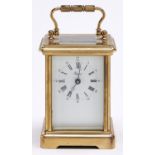 A French brass carriage timepiece, late 20th c, 11cm h excluding handle In apparently good
