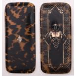 Two tortoiseshell and pique panels from a cigar case, late 19th c, 62 x 143mm Light wear scratches