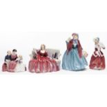 Three Royal Doulton bone china figures and a group, various, printed marks As a lot in good