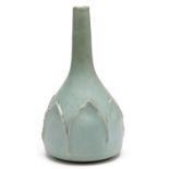 Japanese Studio Pottery. A celadon vase by Matsumoto Isami (1931 - ), Kyoto, mallet shaped, carved