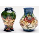 Two Moorcroft Calla Lily and Evening Sky vases, early 21st c, 15 and 15.5cm h, impressed and painted