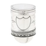 A George III engraved silver nutmeg grater, of cylindrical form with domed, threaded cover and