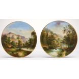 A pair of Copeland bone china dessert plates, c1880, painted with Derbyshire views, rim gilt, 23cm