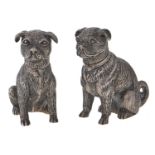 Dogs. A pair of silver terrier novelty salt and pepper casters, 20th c, the head forming the