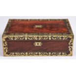 A Victorian brass inlaid mahogany writing box, mid 19th c, with fitted interior, 50cm l Restored /