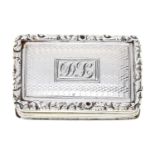 A George IV silver vinaigrette, engine turned, the lid with chased border, the circular frame to the