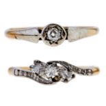 Two diamond rings, in gold marked 18ct, 3.4g, size L and O Both worn