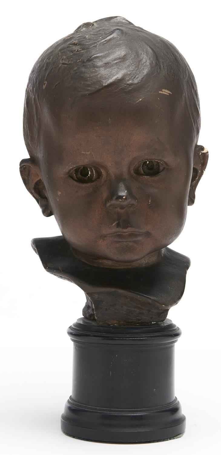 Edouard Lanteri (1814-1878) - Study of a Baby's Head, plaster, bronze painted, 22cm h, affixed