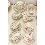 A Minton bone china Haddon Hall pattern tea service and a quantity of Royal Crown Derby Derby Poises