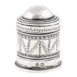 A George III engraved silver nutmeg grater, with domed cover and later associated pierced