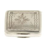 A Victorian silver vinaigrette, the lid engraved with two leafy boughs, the gilt grille pierced