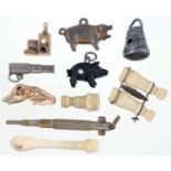 Eight metal, bone and wood stanhopes, 19th c and later,  including monocular, binoculars, pencil and