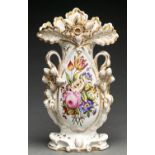 A French porcelain vase, c1870, painted with flowers and richly gilt with stylised flowers, buds and
