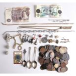 Paper Money. Bank of England £10, page B18, Scottish banknotes, a pair of silver teaspoons,