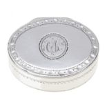 A George III silver  vinaigrette,  plain oval, the lid with bright cut border, the undersides