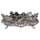 A Continental art nouveau silver plated table centrepiece, c1905, lobed oval bowl cast with