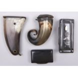 A Scottish steel mounted horn snuff mull, early 19th c, 70mm h, a Victorian horn snuff mull and