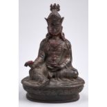 A Tibetan red and gilt lacquered alloy sculpture of Buddha, 19th c, 20cm h Much old settled dust and