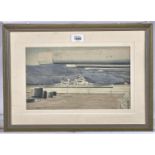 E Tufnell - HMS Duke of York, Faslane, signed and inscribed, watercolour heightened with bodycolour,