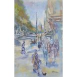 K Malthias (?) - Busy Continental Street Scene, watercolour with bodycolour, signed lower right,
