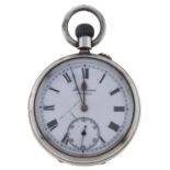 A silver keyless lever watch, J W Benson, London, engine turned case with silver cuvette, 49mm,