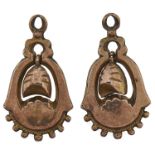 A pair of Victorian gold earrings, originally part of larger articles, 1.7g Slightly dented from