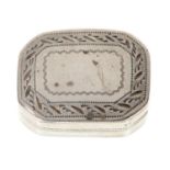 A George III silver vinaigrette, of slightly curved, cut cornered shape with bright cut border,