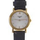 A Longines 18ct gold lady's wristwatch, quartz movement, 23mm, on maker's leather strap with