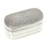 A Victorian silver nutmeg grater, of oblong shape, the lid engraved with wrigglework, the