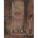 Joseph Nash OWS (1809-1878) - A Procession in Durham Cathedral, watercolour, 36.5 x 29cm, Mary