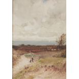 John Reginald Goodman (b.1878) - A Man and a Dog on a Winding Lane near the Coast, signed,