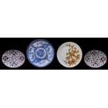 A pair of Japanese fluted oval Imari dishes, early 20th c, 25cm l, a blue printed plaque and a