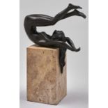 A bronze sculpture of a nude woman, late 20th c, on marble base, 28cm h Good condition