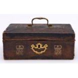 A George III tooled leather covered wood dispatch box, late 18th c, with brass carrying handle,