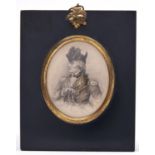 British School - Portrait Miniature of an Officer, en grisaille, oval, 72mm, papier mache frame with