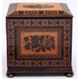 A Victorian Tunbridge ware table cabinet, mid 19th c, of rosewood, the top door and four drawers
